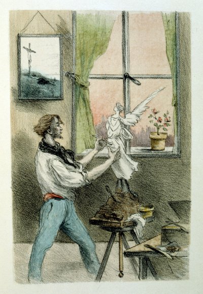 Illustration av Henri Boutet, för "Francines muff" (Le Manchon de Francine) av Louis-Henri Murger, även känd som Henri Murger; (1822-1861), fransk romanförfattare och poet. av Henri Boutet