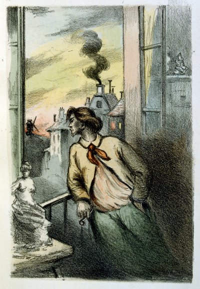 Illustration av Henri Boutet, för "Francines muff" (Le Manchon de Francine) av Louis-Henri Murger, även känd som Henri Murger; (1822-1861), fransk författare och poet. av Henri Boutet