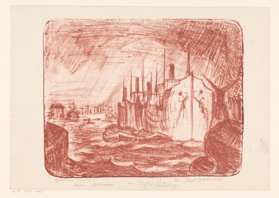 Antwerpens hamn (originaltitel på objektet) av Henri Braakensiek (signed by artist)