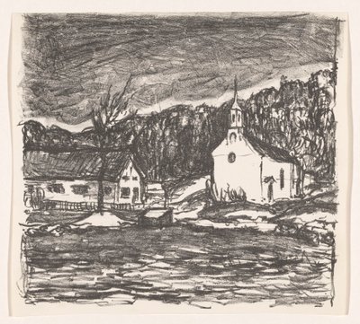 Kuperat landskap med kyrkan Starnberger See (originaltitel) av Henri Braakensiek (signed by artist)