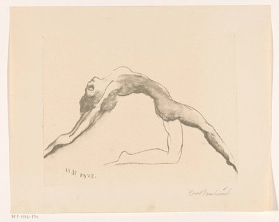 Naken kvinna hoppar tillbaka av Henri Braakensiek (signed by artist)