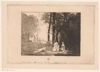 Kvinnor som gör musik under ett träd av Henri Charles Guérard (signed by artist)