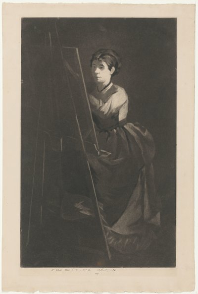 Porträtt av Eva Gonzalès framför ett staffli av Henri Charles Guérard (signed by artist)