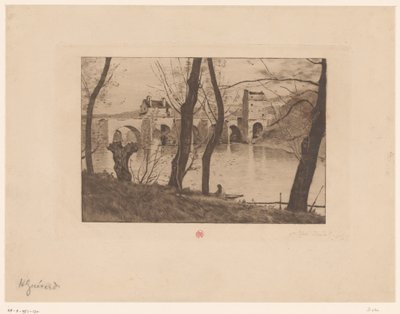 Utsikt över bron vid Mantes-la-Jolie av Henri Charles Guérard