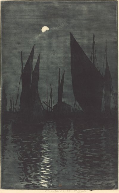 Månsken i hamnen i Dieppe av Henri Charles Guérard