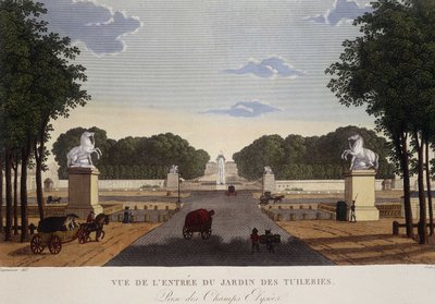 Ingången till Tuilerierna med utsikt över Champs-Elysées, cirka 1820 - i "" Vues de Paris"" av Courvoisier av Henri Courvoisier-Voisin