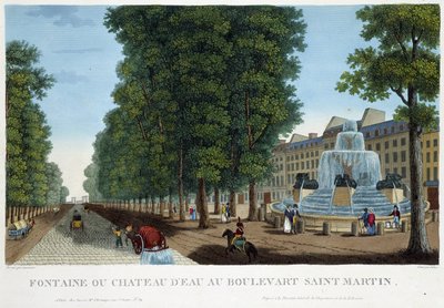Fontän eller vattenslott i Bd St Martin - i "" Vues de Paris"" av Courvoisier av Henri Courvoisier-Voisin