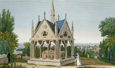 Heloises och Abélards grav på Pere Lachaise-kyrkogården, 1815-20 (färgstick) av Henri Courvoisier-Voisin