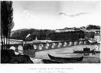 Utsikt över slottet och bron i Saint-Cloud - teckning av Courvoisier av Henri Courvoisier-Voisin