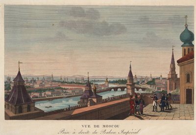 Utsikt över Moskva från balkongen på det kejserliga palatset, Ryssland"" (Utsikt över Moskva från balkongen på det kejserliga palatset) Gravyr av Henri Courvoisier-Voisin (1757-1830) - 1812 Dim 40,7x55,6 cm Privat samling av Henri Courvoisier-Voisin