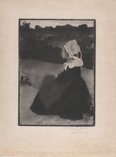 Bretonne assise (Sittande Bretonsk kvinna) c.1893 (etsning och akvatint med mjuk grund) av Henri Delavallee