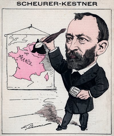 Porträtt av Auguste Scherer-Kestner (Scheurer Kestner) (1833-1899) kemist, industriman och Alsace-politiker - karikatyr av Henri Demare i "Les Hommes d