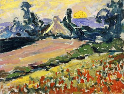 Landskap vid solnedgången; Landskap vid solnedgången, av Henri Edmond Cross
