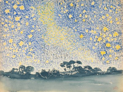 Landskap med stjärnor, ca 1905-08 (wc över grafit på vitt vävt papper) av Henri Edmond Cross