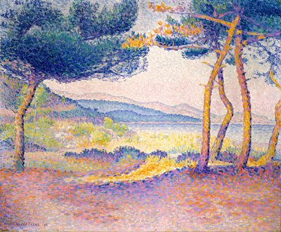 Tallar längs stranden, 1896. av Henri Edmond Cross