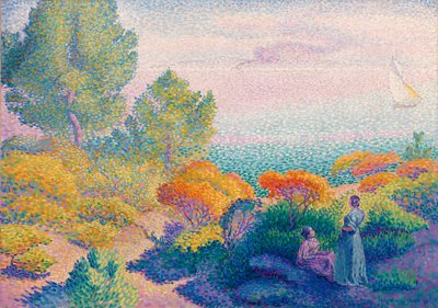 Två kvinnor vid stranden, Medelhavet av Henri Edmond Cross