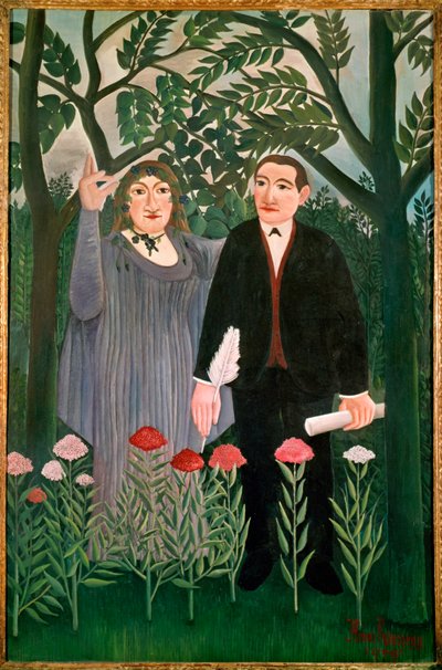 Musan inspirerar poeten (målning på duk) av Henri Emilien Rousseau