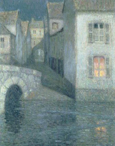 Hus vid floden, Chartres, 1929 av Henri Eugene Augustin Le Sidaner