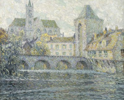 Moret Landskap, Bron; Paysage Moret, Le Pont av Henri Eugene Augustin Le Sidaner