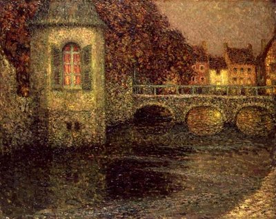 Natt i Normandie (olja på duk) av Henri Eugene Augustin Le Sidaner