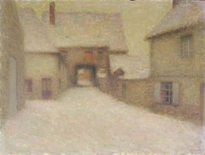 Snow, den gamla byn, Gerberoy, 1902 av Henri Eugene Augustin Le Sidaner