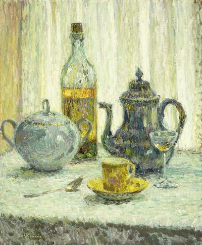 Fortfarande liv; Naturen Morte av Henri Eugene Augustin Le Sidaner