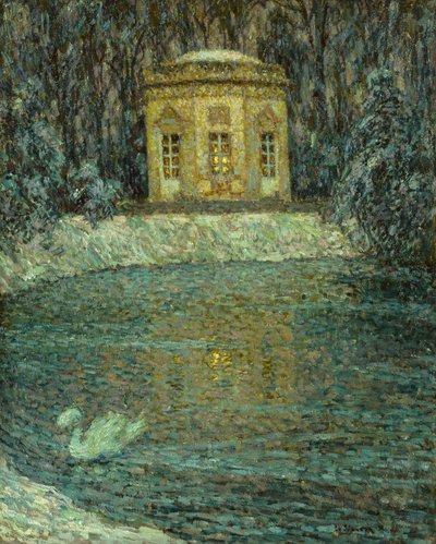 Musikpaviljongen under snön (olja på duk) av Henri Eugene Augustin Le Sidaner