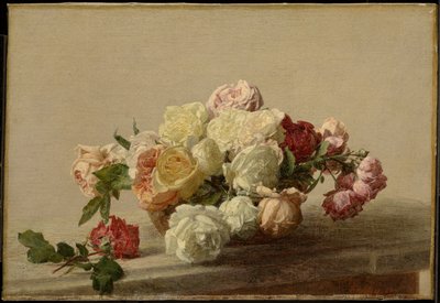 Skål med rosor på ett marmorbord av Henri Fantin-Latour