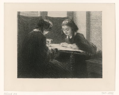 Klistermärkesklistrare. Två damer vid bordet av Henri Fantin-Latour