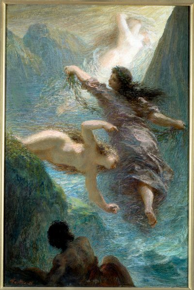 Flickorna vid Rhen. Pastell av Henri Fantin Latour (Fantin-Latour av Ignace Henri Jean Fantin Latour