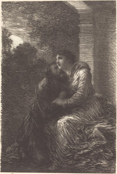 Kärleksscen från akt III i "Lohengrin" av Ignace Henri Jean Fantin Latour