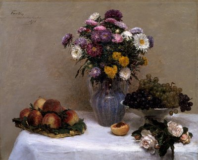 Vita rosor och krysantemum i en vas av Ignace Henri Jean Fantin Latour