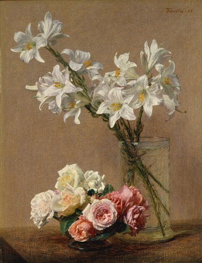 Rosor och liljor, 1888. av Ignace Henri Jean Fantin Latour