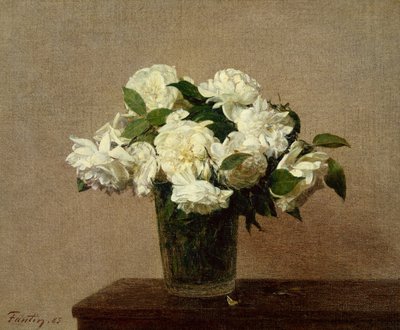 Stilleben med vita rosor av Ignace Henri Jean Fantin Latour