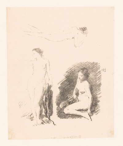 Studieblad med tre nakna kvinnor av Ignace Henri Jean Fantin Latour