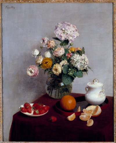 Sommarblommor och fruktmålning av Henri Fantin Latour (Fantin-Latour av Ignace Henri Jean Fantin Latour