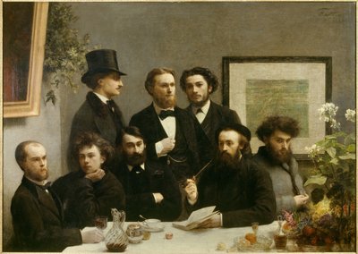 Bordshörn Representation av ett möte mellan, från vänster till höger, Paul Verlaine, Arthur Rimbaud, Elzear Bonnier, Leon Valade, Emile Blemont, Jean Aicart, Ernest d