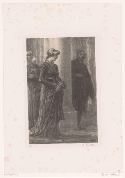 Walther von Stolzing lägger märke till Eva Pogner i kyrkan Nürnbergs mästersångare. Akt I. Rencontre de Walther et d