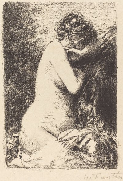 Weeper: Studie av en naken kvinna, sittande med profilen till höger av Ignace Henri Jean Fantin Latour