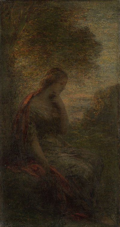 Ung kvinna under ett träd vid solnedgången, kallad "Höst" av Ignace Henri Jean Fantin Latour