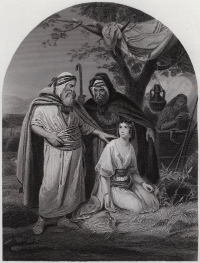 Boas och Rut (gravyr) av Henri Frederic (after) Schopin