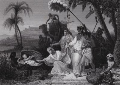 Fyndet av Moses (gravyr) av Henri Frederic (after) Schopin