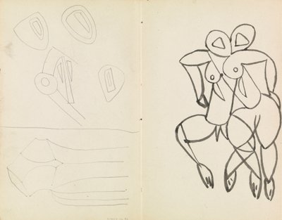 Fem abstrakta skisser och studier för manliga och kvinnliga figurer av Henri Gaudier-Brzeska