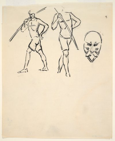 Skisser [Två figurer och stiliserat huvud] av Henri Gaudier-Brzeska