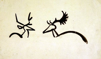 Stags (svart tvätt över penna på papper) av Henri Gaudier-Brzeska