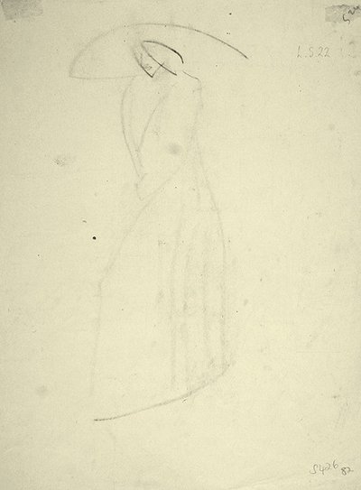 Stående hona med en stor hatt (svart krita på papper) av Henri Gaudier-Brzeska