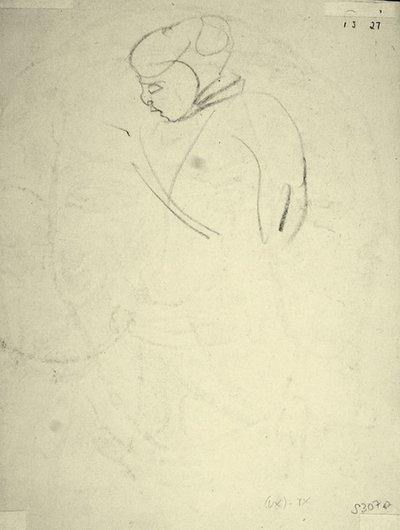 Studie av en kvinna som tittar ner (svart krita på papper) av Henri Gaudier-Brzeska