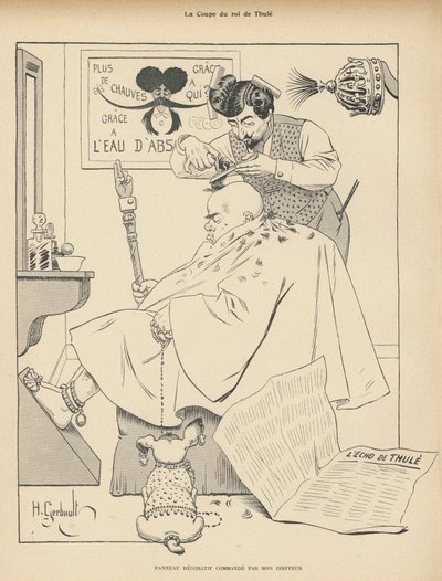 Kungen av Thules frisyr: en man hos frisören (litho) av Henri Gerbault