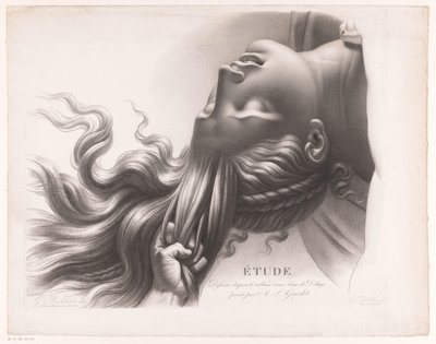 Huvudet på en ung kvinna som dras i håret Etude dessinée d