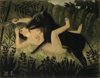 Skönheten och odjuret, ca 1908 (olja på duk) av Henri J.F. (1844-1910) Rousseau